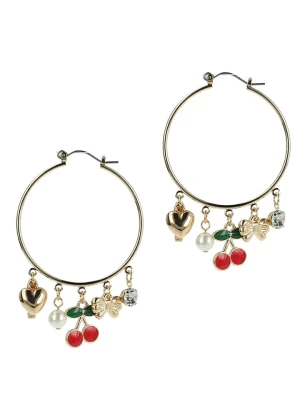 ivy Pozłacane kolczyki-kreole z perłami i kryształami rozmiar: onesize