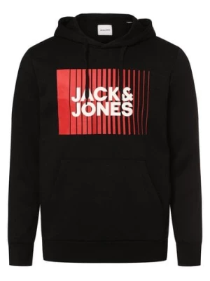 Jack & Jones Bluza męska z kapturem - JJECorp Mężczyźni czarny nadruk,