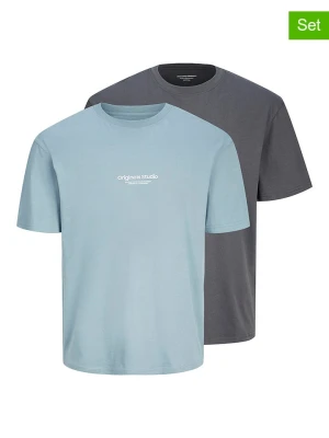 JACK & JONES Junior Koszulki (2 szt.) "Vesterbro" w kolorze błękitnym i antracytowym rozmiar: 152