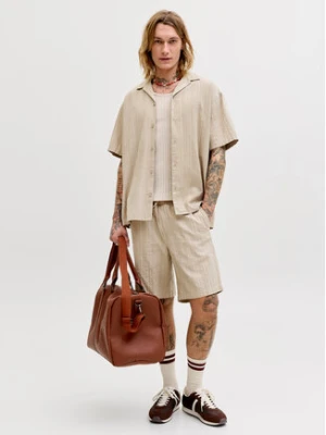 Jack & Jones Komplet koszula i szorty materiałowe Tyson 12297649 Beżowy Relaxed Fit