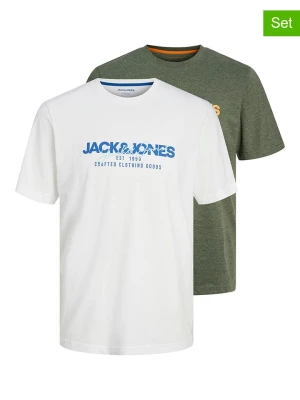 Jack & Jones Koszulki (2 szt.) w kolorze białym i khaki rozmiar: L