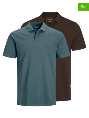 Jack & Jones Koszulki polo (2 szt.) "Jjebasic" w kolorze brązowo-niebieskim rozmiar: M