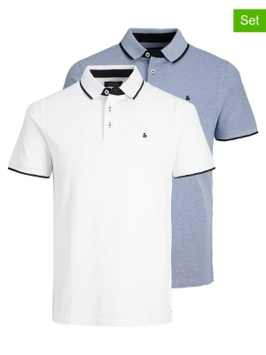 Jack & Jones Koszulki polo (2 szt.) "Jjpaulos" w kolorze biało-błękitnym rozmiar: S