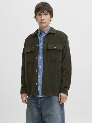 Jack & Jones Męska koszula sztruksowa - JJePerfect Mężczyźni Modern Fit Bawełna zielony wypukły wzór tkaniny,