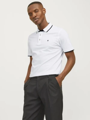 Jack & Jones Męska koszulka polo Mężczyźni Bawełna biały jednolity,