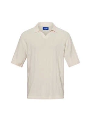 Jack & Jones Męska koszulka polo z dzianiny - Jorvarenna Knit SS Split Neck Mężczyźni Bawełna beżowy jednolity,