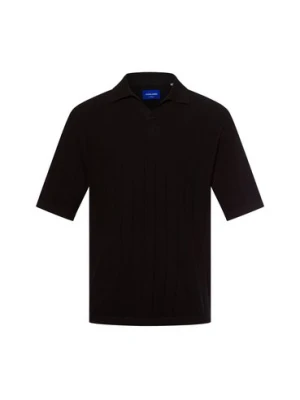 Jack & Jones Męska koszulka polo z dzianiny - Jorvarenna Knit SS Split Neck Mężczyźni Bawełna czarny jednolity,