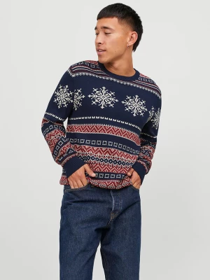 Jack & Jones Sweter "Xmas Snowball" w kolorze czerwono-granatowym rozmiar: L