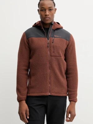 Jack Wolfskin bluza sportowa KAMMWEG PILE męska kolor brązowy z kapturem gładka 1711271