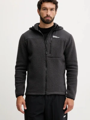 Jack Wolfskin bluza sportowa KAMMWEG PILE męska kolor czarny z kapturem gładka 1711271