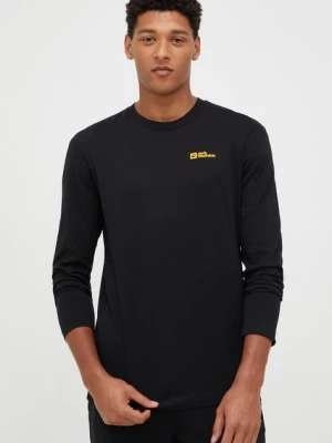 Jack Wolfskin longsleeve bawełniany Essential Essential kolor czarny gładki 1808821