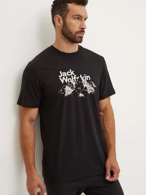 Jack Wolfskin t-shirt bawełniany Bergblick męski kolor czarny z nadrukiem A60070