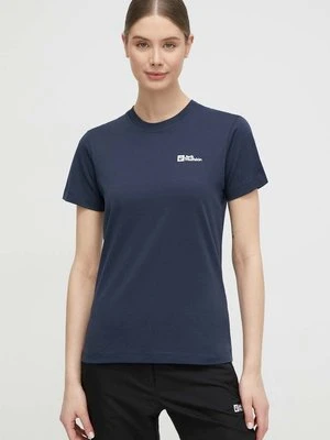 Jack Wolfskin t-shirt bawełniany Essential damski kolor granatowy 1808352