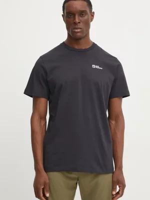 Jack Wolfskin t-shirt bawełniany Essential kolor granatowy gładki 1808382