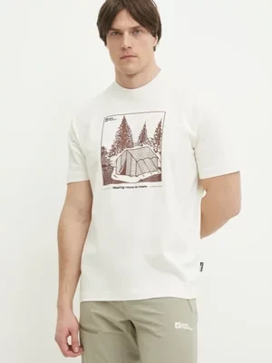 Jack Wolfskin t-shirt Freeroamer męski kolor beżowy z nadrukiem A63860