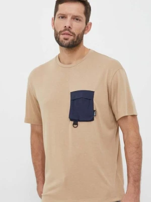 Jack Wolfskin t-shirt męski kolor beżowy gładki