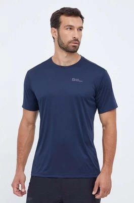 Jack Wolfskin t-shirt sportowy Tech kolor granatowy gładki 1807072