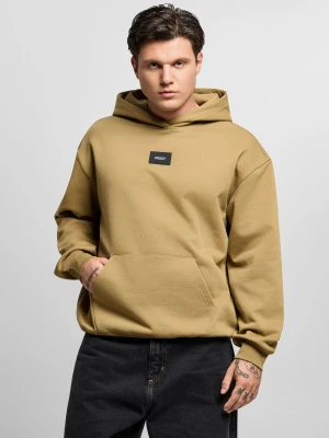 Jacquard Label bluza z kapturem regular męska beżowa PROSTO.