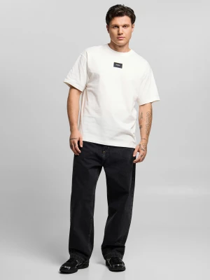 Jacquard t-shirt oversize bawełniany męski biały PROSTO.