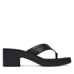 Japonki Calvin Klein Block Heel Sndl Thong Lth HW0HW02913 Czarny