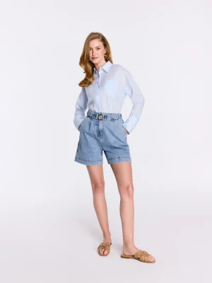 Jasne jeansowe spodenki z wysokim stanem TARANKO