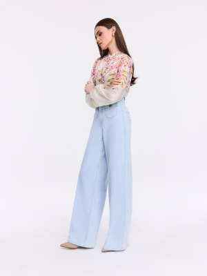 Jasne jeansy wide leg z ozdobnymi guzikami Taranko NIEBIESKI