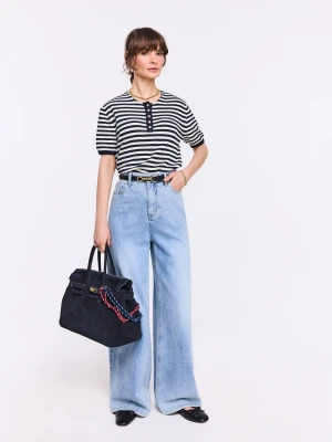 Jasne spodnie jeansowe o kroju wide leg Taranko NIEBIESKI