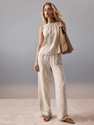 Jasne spodnie w zwierzęcy wzór z dodatkiem lnu TARANKO