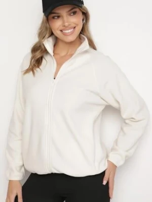 Jasnobeżowa Bluza na Suwak o Prostym Kroju ze Stójką i Kieszeniami Esamira