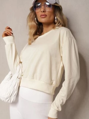 Zdjęcie produktu Jasnobeżowa Bluza z Bawełną ze Ściągaczami przy Rękawach i w Pasie Alberia J.style Beżowy