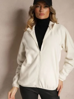 Jasnobeżowa Bluza z Zapięciem na Suwak Kieszeniami i Stójką Esandria