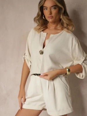 Jasnobeżowa Bluzka Oversize z Lnem i Wiskozą z Ozdobną Aplikacją Miliria melya by melody