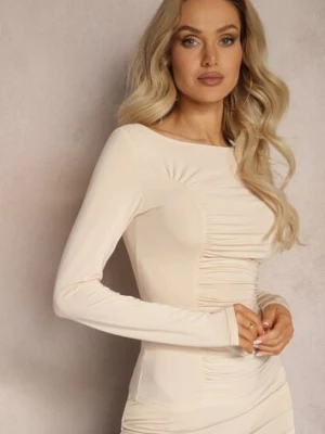 Jasnobeżowa Bluzka z Drapowaniem z Przodu Arnille by swan