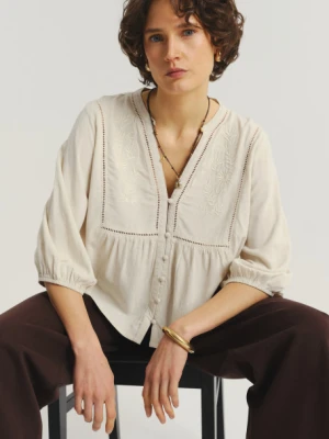 Jasnobeżowa bluzka z mieszanki wiskozy z lnem Greenpoint