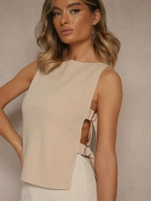 Jasnobeżowa Bluzka z Wiskozą Ozdobiona Klamrami Saviolaire by swan