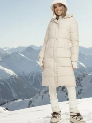 Jasnobeżowa Długa Kurtka Płaszcz Zapinana na Suwak i Napy z Kapturem Tasperia melya by melody