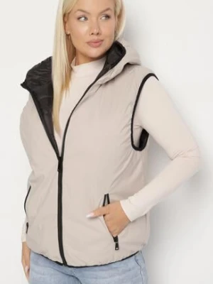 Jasnobeżowa Dwustronna Kamizelka z Kapturem Zdobiona Pikowanymi Przeszyciami Tuliona swest