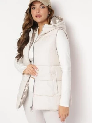 Jasnobeżowa Dwustronna Kamizelka z Pikowaniem i Kapturem Welini melya by melody