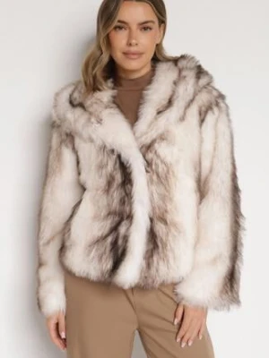 Jasnobeżowa Futrzana Kurtka z Nieodpinanym Kapturem Tusarea