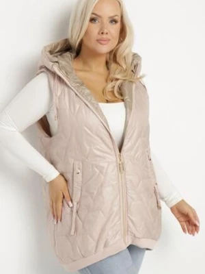 Jasnobeżowa Kamizelka Pikowana z Kapturem i Ściągaczami Kolavira swest