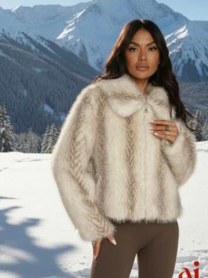 Jasnobeżowa Klasyczna Kurtka Futerko z Zapięciem na Zamek Błyskawiczny Tuswella