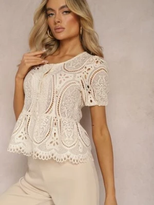 Jasnobeżowa Koronkowa Bluzka z Guzikami Wisterria elsa.m by may