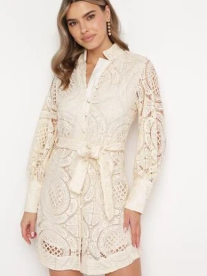 Jasnobeżowa Koronkowa ze Stójką i Szerokimi Mankietami Rojas elsa.m by may