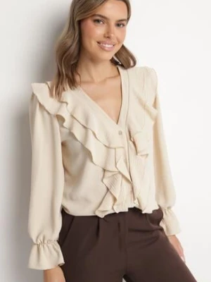 Jasnobeżowa Koszula Ozdobiona Falbankami Niledia new collection