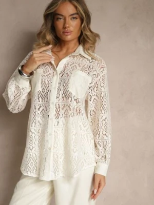 Jasnobeżowa Koszula z Ażurowej Tkaniny z Kieszeniami Terista elsa.m by may