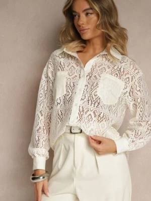 Jasnobeżowa Koszula z Ażurowej Tkaniny z Kieszeniami Terista elsa.m by may