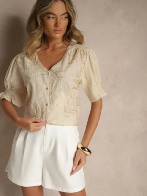 Jasnobeżowa Koszula z Bawełny Ozdobiona Haftem i Srebrną Nicią Wilaravia melya by melody