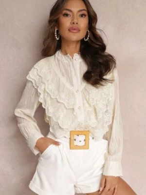 Jasnobeżowa Koszula z Błyszczącą Nitką i Haftowanymi Wstawkami Daizee elsa.m by may