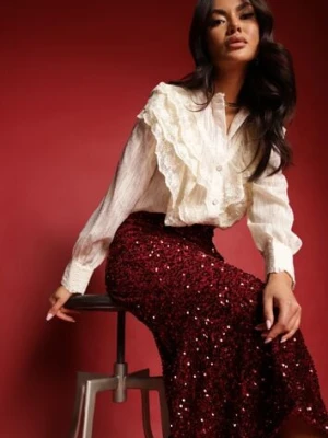 Jasnobeżowa Koszula z Błyszczącą Nitką i Haftowanymi Wstawkami Daizee elsa.m by may