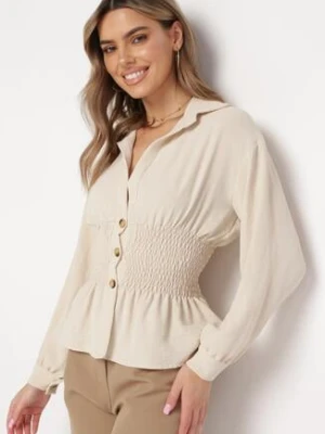 Jasnobeżowa Koszula z Elastyczną Talią i Klasycznym Kołnierzykiem Asnida new collection